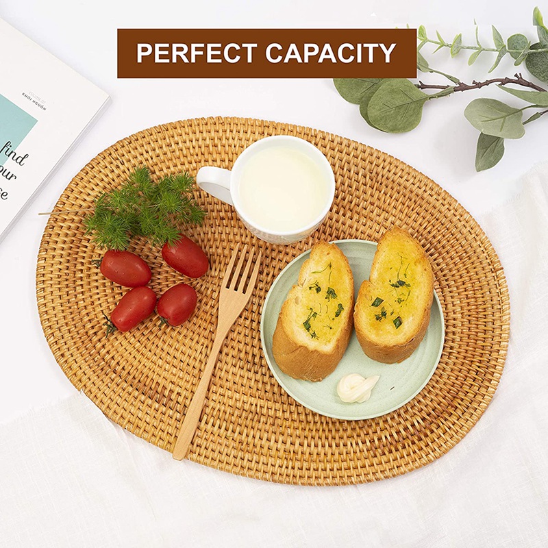 Oval Rattan Placemat,Natural Rattan Hand-Woven,Tea Ceremony Accessories,Suitable for Dining Room, Kitchen,Etc