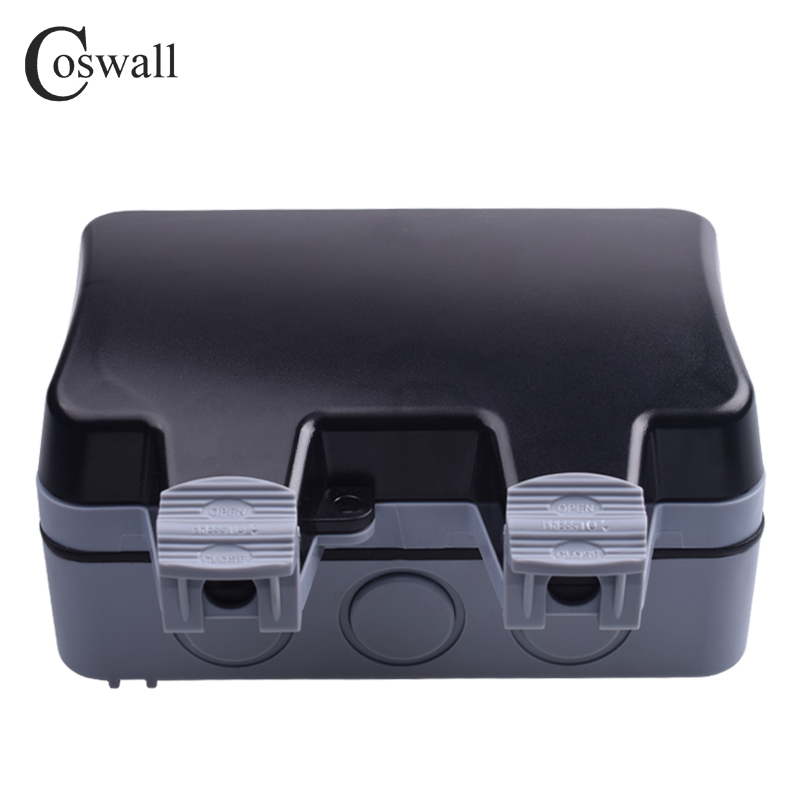 Coswall IP66 Weatherproof Waterproof Outdoor BOX Wall Socket 13A Double Universal / UK Switched Outlet With USB Charging Port