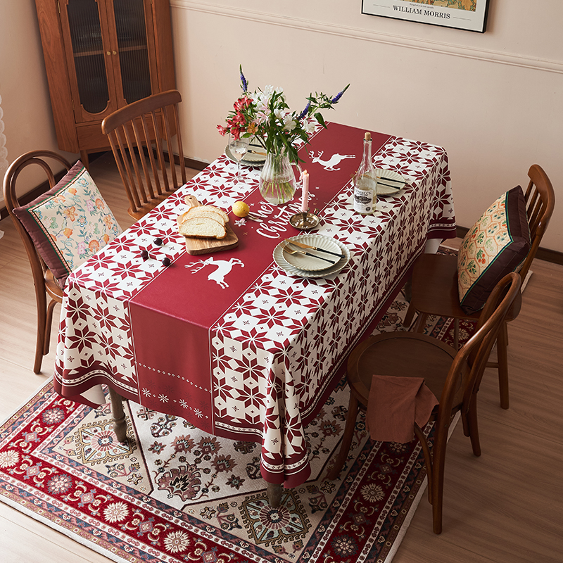 북유럽 새해 선물 크리스마스 시리즈 방수 Net Red Ins 식탁보 직사각형 식탁보 커피 테이블 식탁보 맨텔