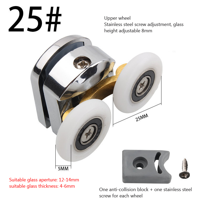 23/25mm Pop Up Pulley Wheels Brass Zinc Alloy Bearing Hardware Sliding Door Roller Shower Room Cabin Accessories