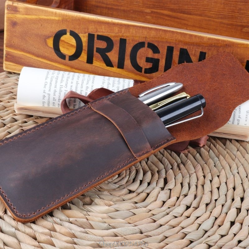 Leather Pen Holder Brown Fountain Pen Pencil Holder Handmade Ballpoint Pen Protective Sleeve Cover O09 20 Dropship