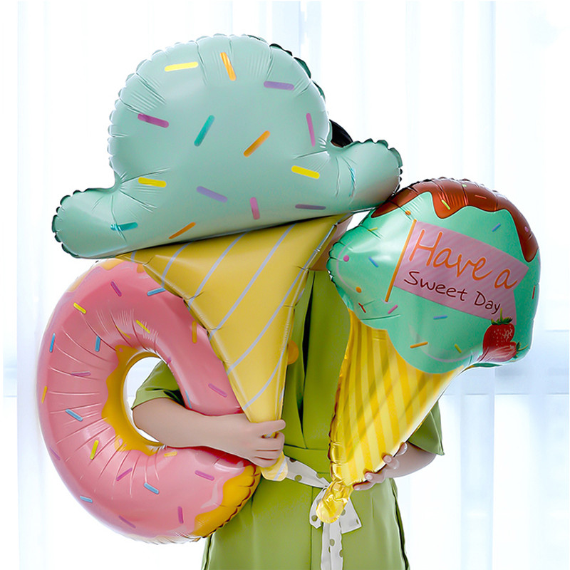 Donuts Candy Ice Cream Popcorn Fruit Foil Balloons Baby Shower Happy Birthday Decorations Inflatable Helium Sweet Kids Toys