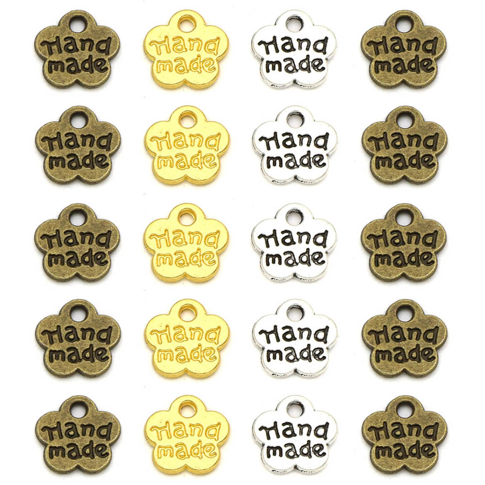 Étiquettes faites à la main pour vêtements Tags de métal de fleur 8 * 8 mm Sliver Bronze Tags faits à la main pour accessoires de vêtements