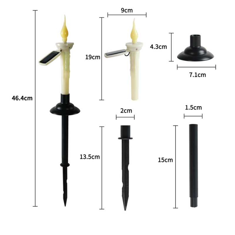 4 pièces en jaune d'énergie solaire à laddle solaire chandelles coniques avec un bouchon au sol noir, bougies de nuit de 7,5 pouces de 7,5 pouces de soleil