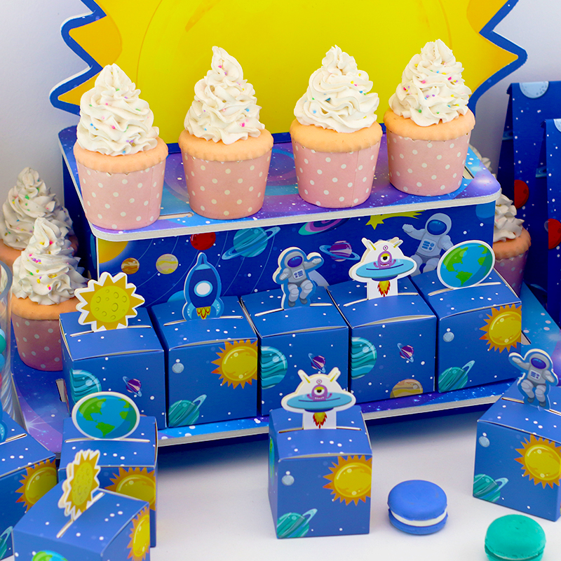 Space Astronauten Cake Stand kartonnen Cupcake Holder Verjaardagsfeestje Bruiloft Decor Dessert Tafel Display Sprogramma's Centerpieces