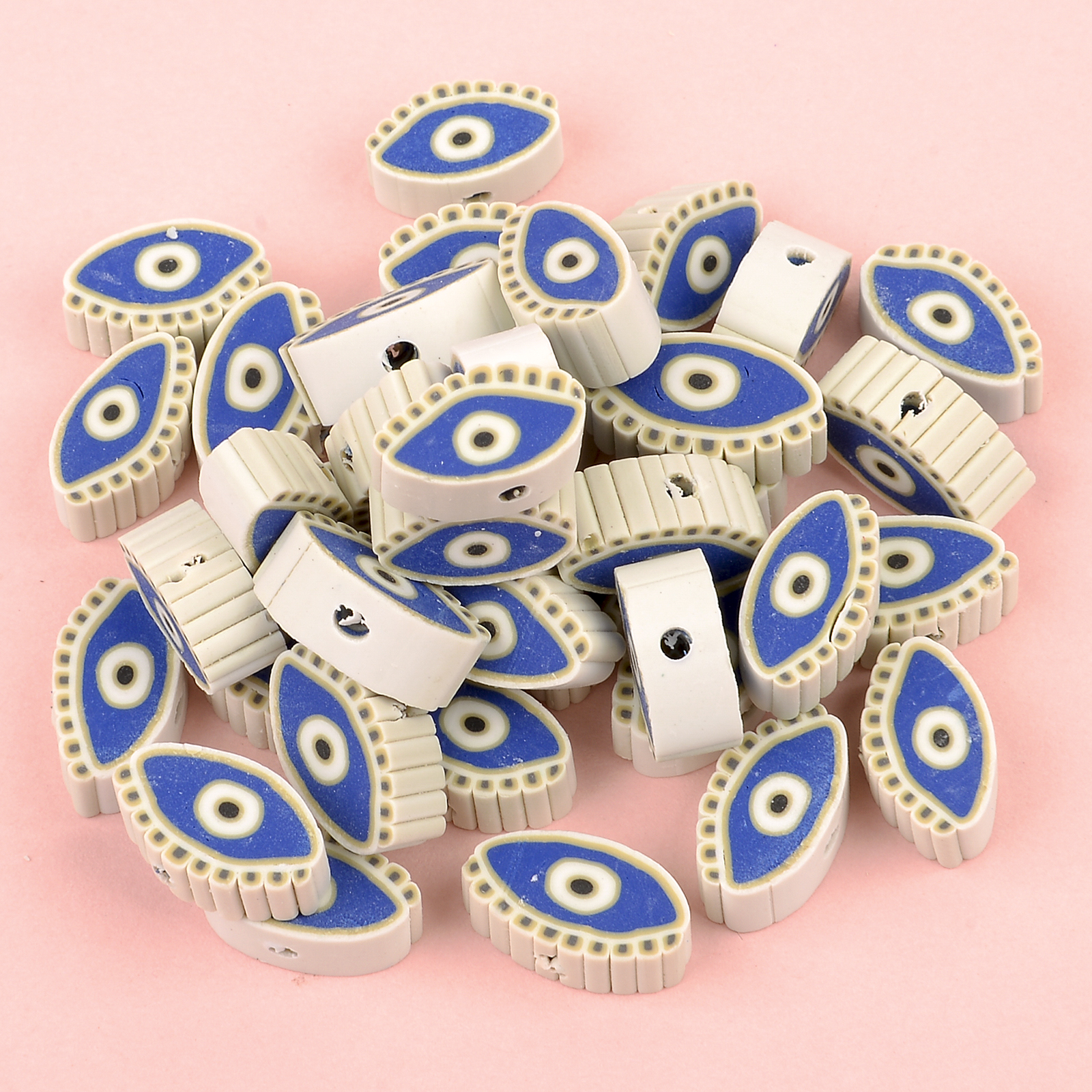 30 st/parti 10mm Blue White Evil Eye Round Polymer Clay Pärlor Löst distanspärlor för smycken som gör armband DIY Halsband handgjorda