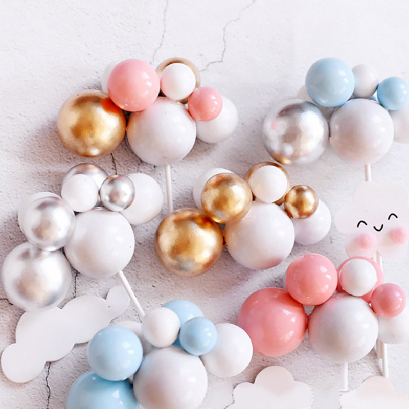 Multicolor Ball Cake Topper Clouds Cake Insert Card Baby Shower Happy Birthday Party Dessert Baking Decor Wedding Supplies