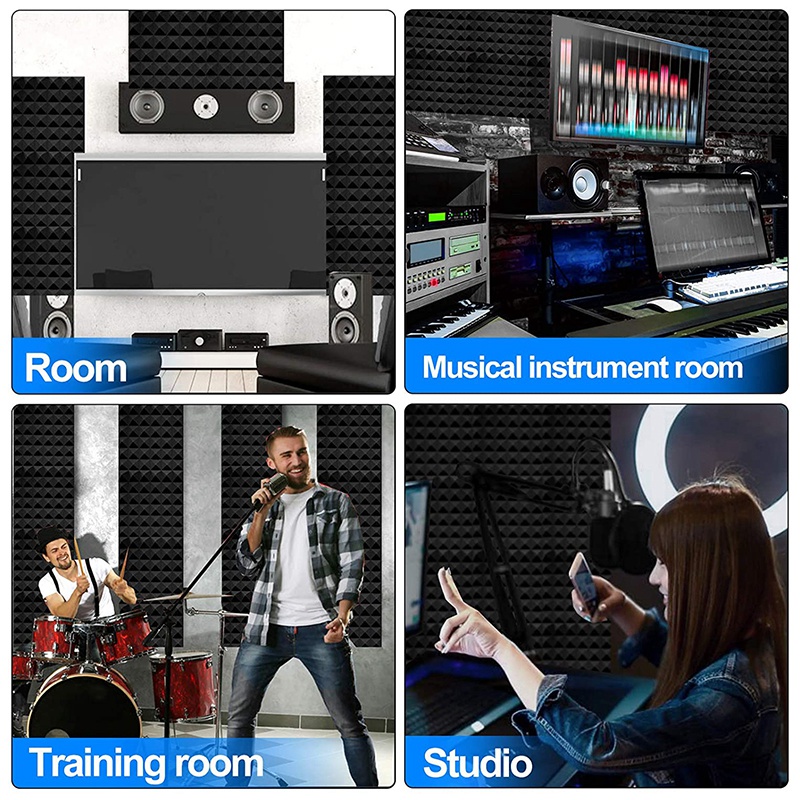 12st ljudisolerade skumpaneler, 2 tum x 12 tum x 12 tum pyramidformade akustiska paneler för vägg, studio, hem och kontor