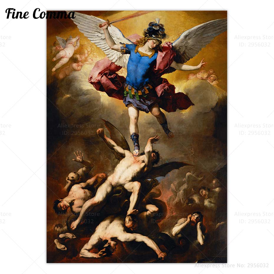 The Fall of the Rebel Angels Luca Giordano Vintage Plakat Michael Archangel Wall Art Canvas Print War in Heaven Work Malowanie