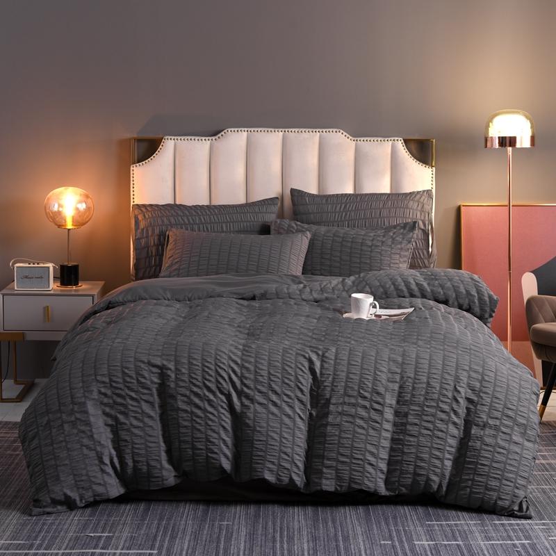 46Solid Color Seersucker Bedding Set White Yellow Duvet Cover 220x240 King Single Double Queen Soft Bedclothes No Bed Sheet
