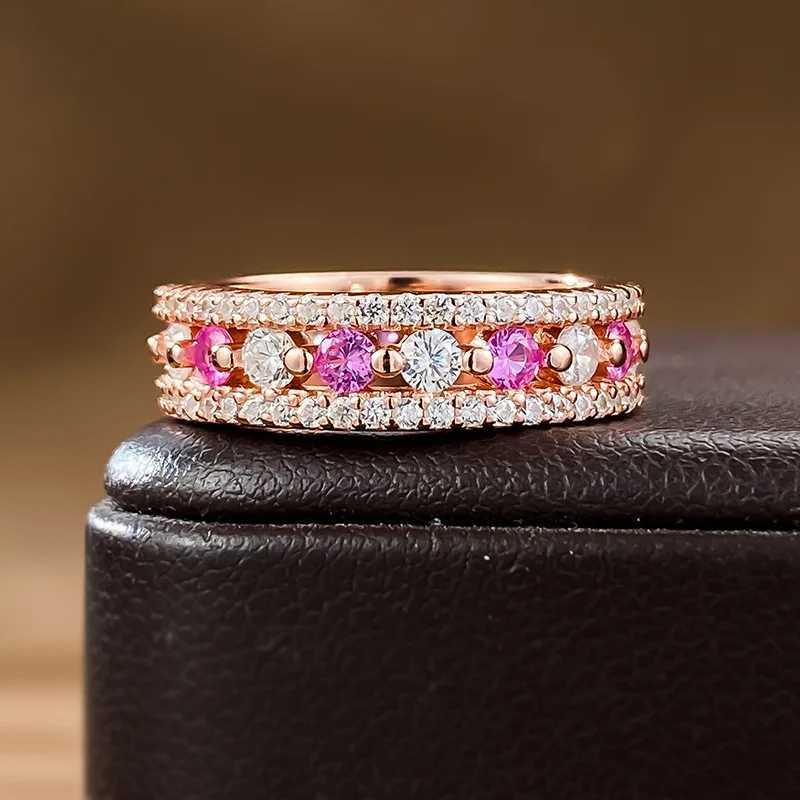 Band Rings S925 Sterling Silver European och American Popular Ring Red Corundum Colorful Set Rose Gold Ring J240410