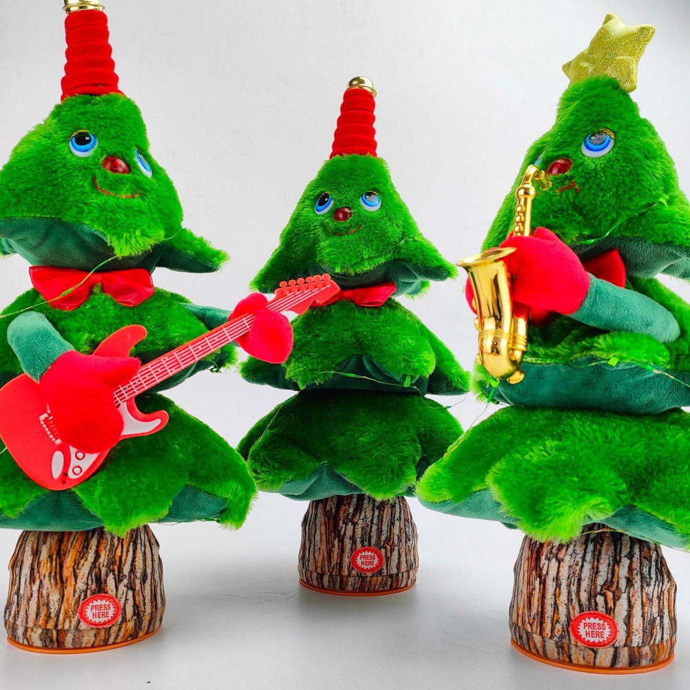 Elektrische Gesang tanzt Weihnachtsbaum Plüschspielzeug Weihnachtspuppe Frohe Weihnachtsdekorationen Elektrisches Spielzeug für Kinder Neujahr Geschenk