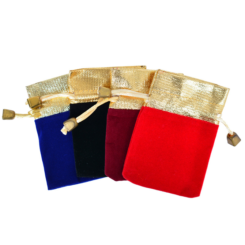 Vintage Velvet Package Bags Gold Trim Drawstring Black Wine Red Blue Gift Bags Wedding Jewelry Packaging Pouches