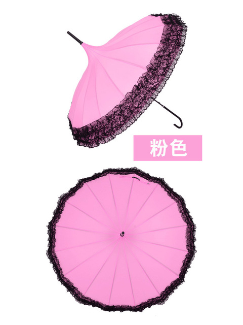Guarda-chuva de pagode de renda para dama, guarda-chuva de mão longa, guarda-chuvas ensolarada e chuvosa, parasóis, 14 cores, /lote