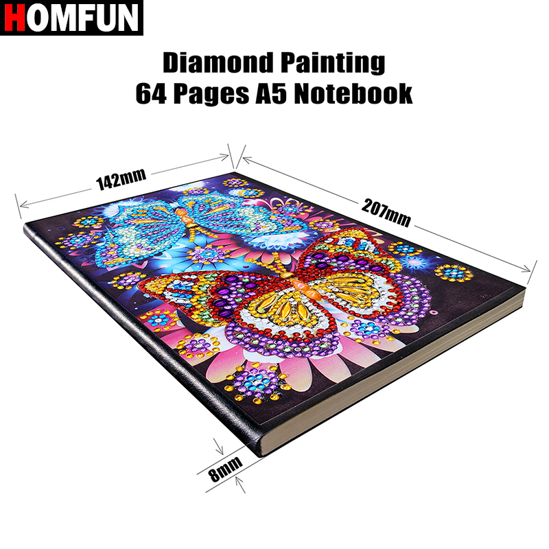 HOMFUN A5 Notebooks 5D DIY Diamond Painting Special Shape Diary Book Diamond Embroidery "Color butterfly" Rhinestones Decor Gift