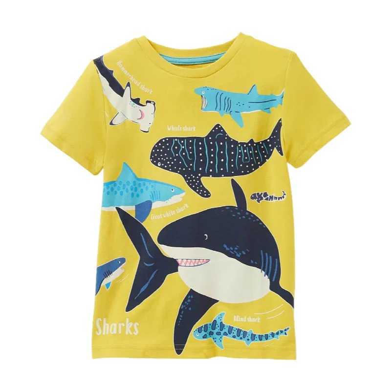 T-shirts Little Maven 2024 New Fashion Boys T-shirt Summer Summer Luminous Dinosaur Animal Cotton Casal Roupos adoráveis para crianças 2-7 Ano 240410