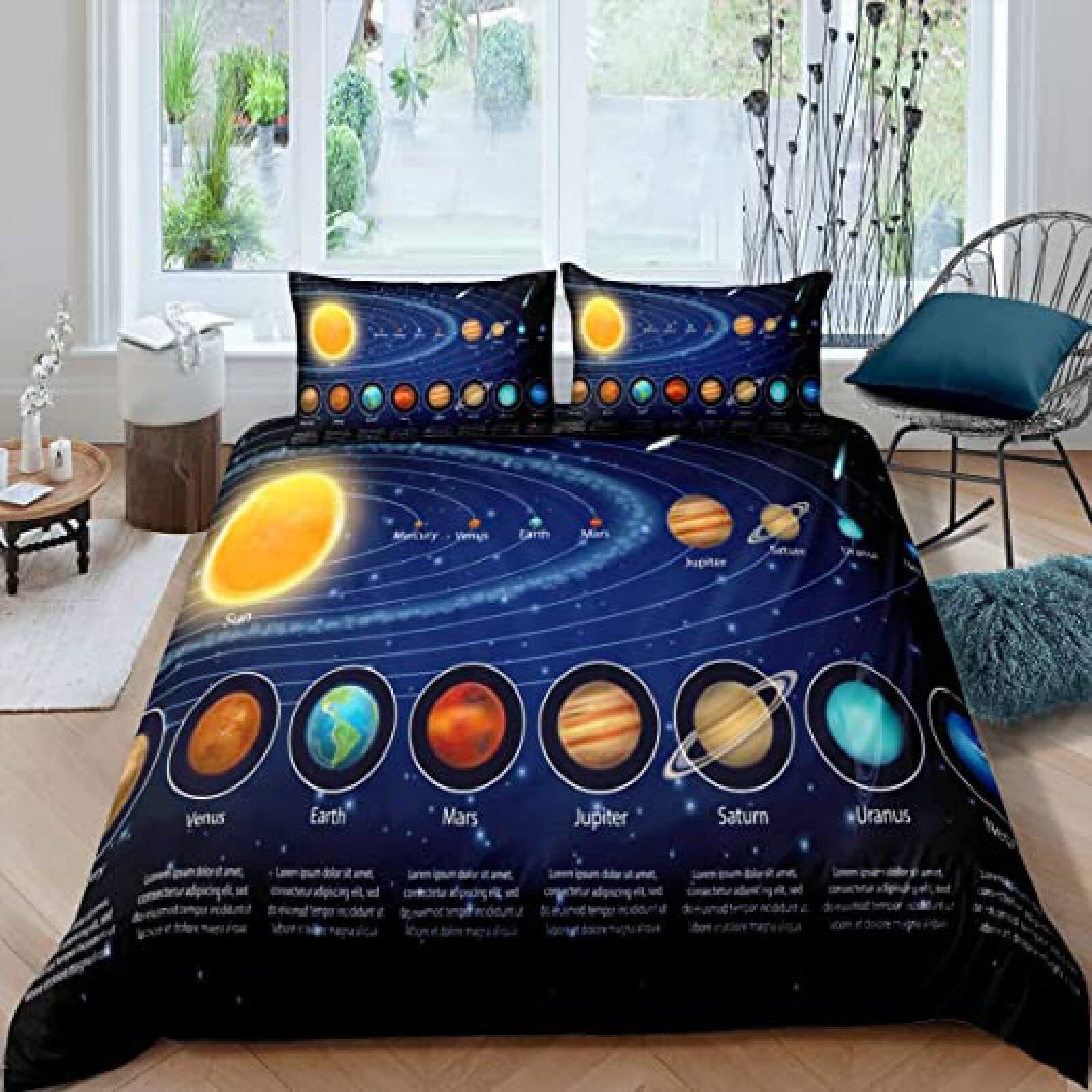 Solar System Duvet Cover Set Twin King Microfiber Outer Space Galaxy Bedding Set Universe Planet Astronomy King Size Quilt Cover