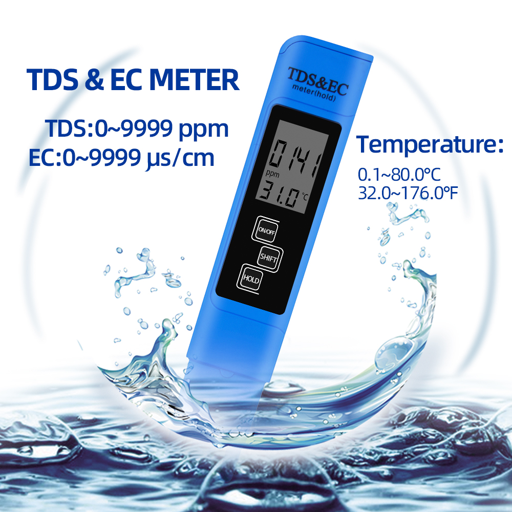 3 In1 TDS/EC Temperature Meter Water Quality Tester Pen 0-9990ppm Conductivity Monitor Purity Tool for Drink water Aquarium