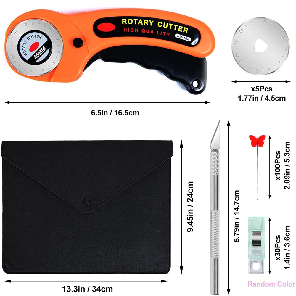 Rotary Cutter Kit 45mm Fabric Cutter/Cutting Mat/Patchwork Ruler/Carving Knife/Sewing Straight Pins for Sewing Quilting