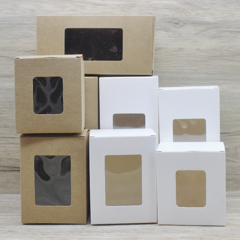 Neue Rechteck Fensterbox 6x6/7x7/8x8/9x9x Hochpapierpaket Box Weiß/Kraft Geschenke Süßigkeiten Hochzeit/Neujahr Gefälligkeiten Box