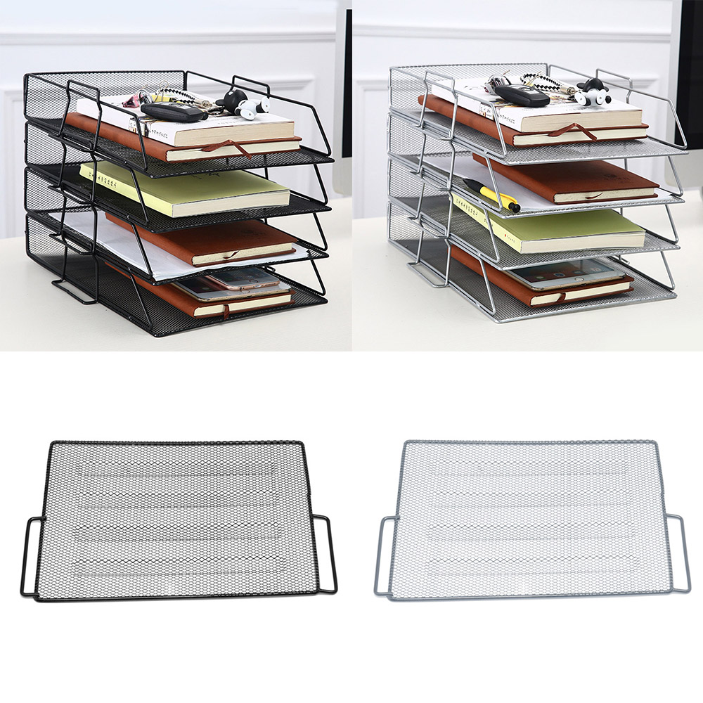 Bandeja de papel de papel empilhável Metal Mesh Desktop Organizer Storage Storage Basket para o escritório de documentos de documentos de documentos Letra do livro Revista