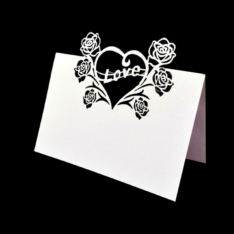 레이저 컷 사랑 하트 로즈 플라워 테이블 이름 장소 카드 레이스 이름 메시지 설정 카드 웨딩 생일 파티 호의 장식
