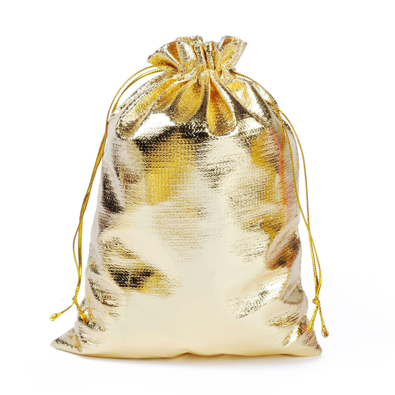 100 stcs Organza Drawstring Tassen Gold Silver Sieraden Geschenktas 9x7 Feest Holiday Nieuwjaar Kerstbouches