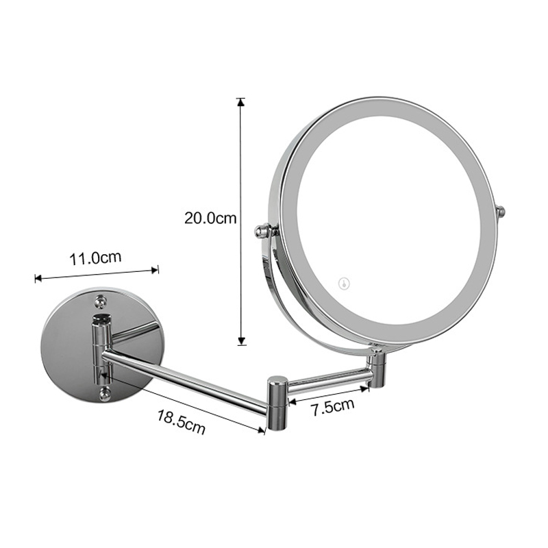 Laddningsbar väggmonterad sminkspegel 8 tum dubbelsidig 10 gånger förstoring badrum spegel 3 färgljus berör kosmetiska speglar