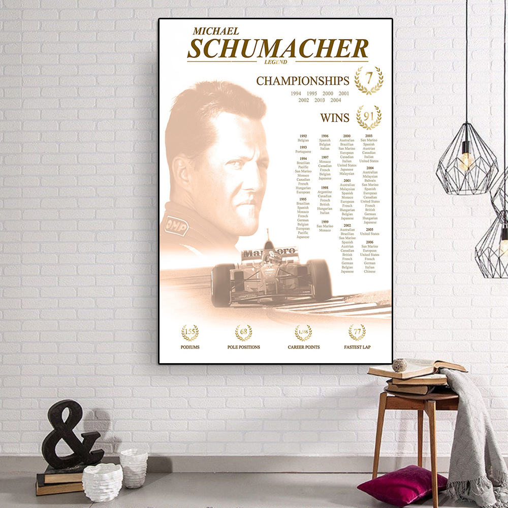 Formule Racing Legendary Raceur Schumacher Affiche et imprimé Grand Prix Vainqueur toile Peinture Sports Car Wall Art Room Home Decor
