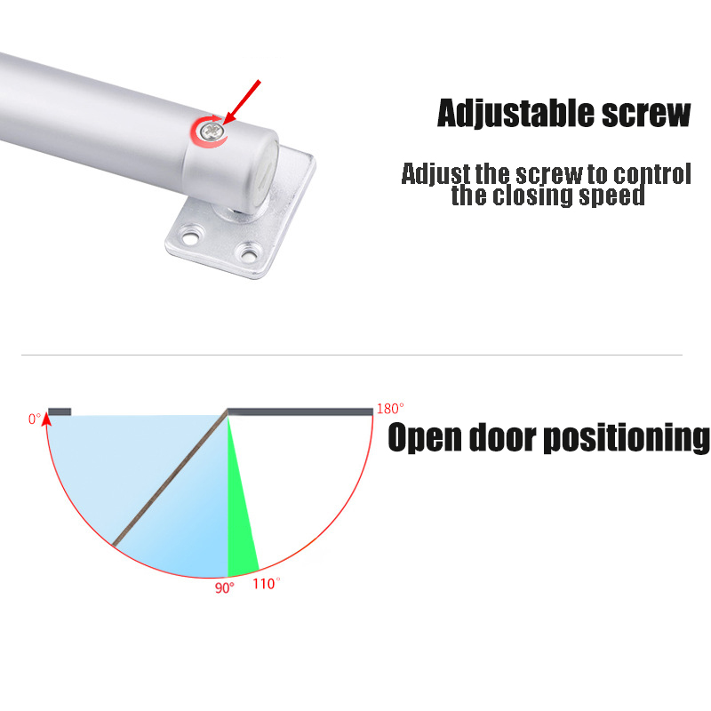 Automatische Tür näher 60 kg Weichverschluss einstellbare Gasfeder 110 Grad Positionierungsstopptür Hardware Aluminiumlegierung