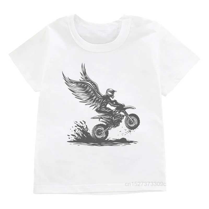 T-shirts Motocross Dirt Bike Motorcycle Imprimé T-shirt Boys Cool White T-shirts Kids Harajuku Shirt Summer Summer à manches courtes Tshirt Streetwear 240410