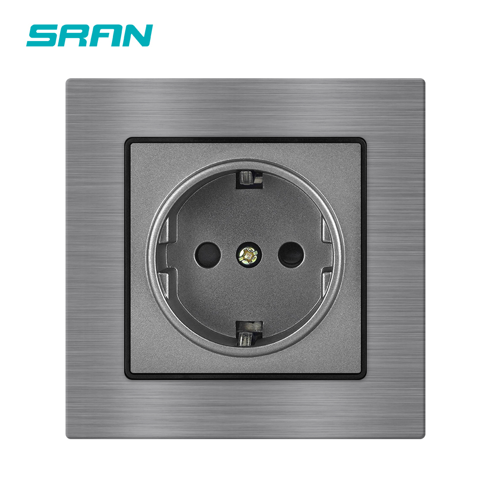 SRAN European Standard Electrical Outlets, aluminiumlegeringspanel 82*82mm, 220V 16A Vägguttag EU för hemapparat