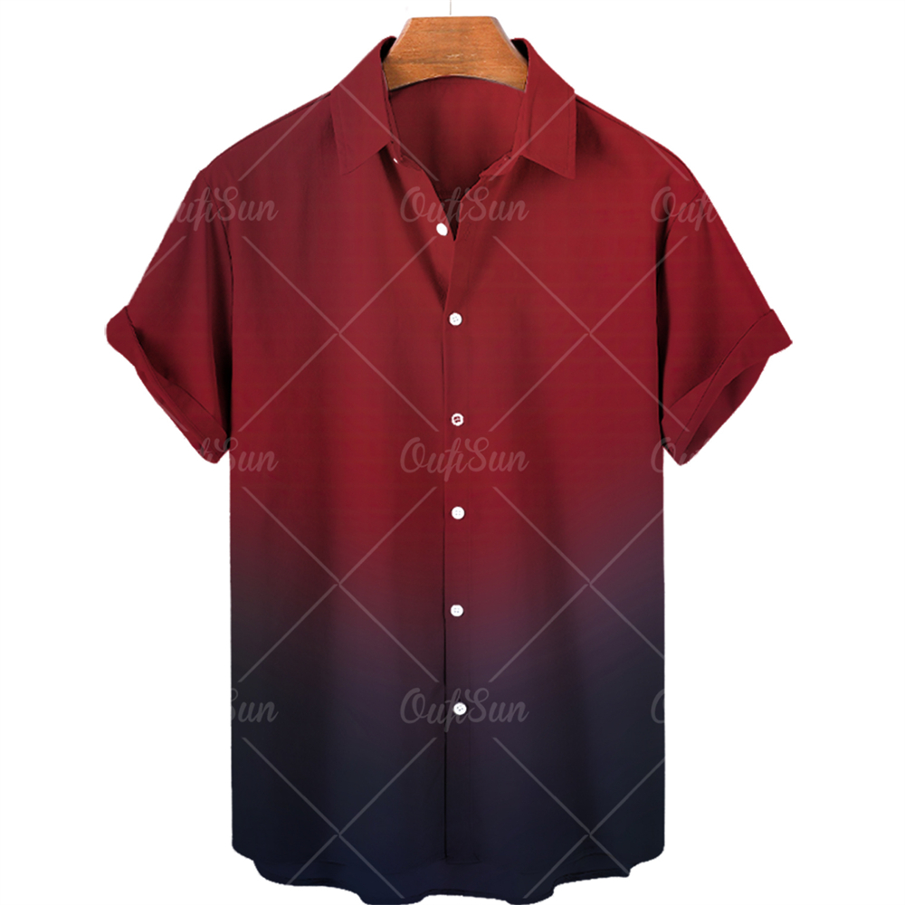 2022 Chemise à manches courtes décontractées surdimensionnée pour hommes 3D Gradient imprimé Hawaiian Fancy Shirt Single Breasted Beach Top
