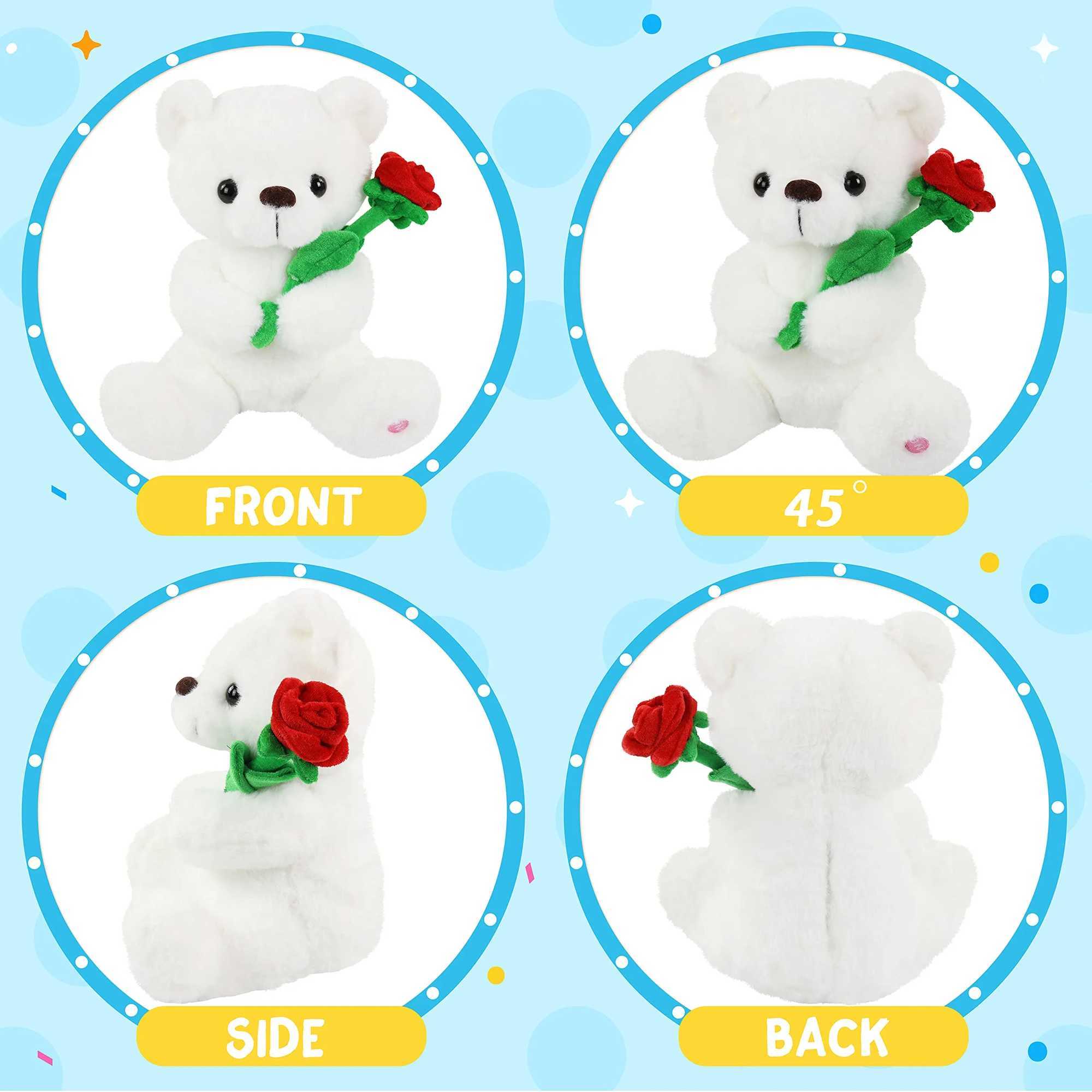 플러시 인형 28cm 흰색 부드러운 귀여운 곰 플러시 장난감 장미 로즈 카와이 Kawaii LED 라이트 가득한 동물 소녀 생일과 발렌타인 데이 선물 J240410