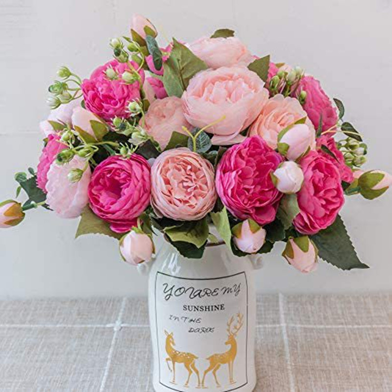 Pink Artificial Flowers Silk Peony Bouquet Tea Rose Rose Fake Plant For DIY Salon Home Garden Weddning Automne Decoration