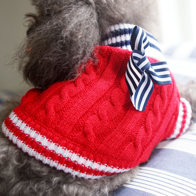 Bow-Tie Pet Dog Sweaters Winter Navy Style Jumper Jersey Costumes For Small Large Dogs Cats Red Blue Knitwear Pullover Clothing