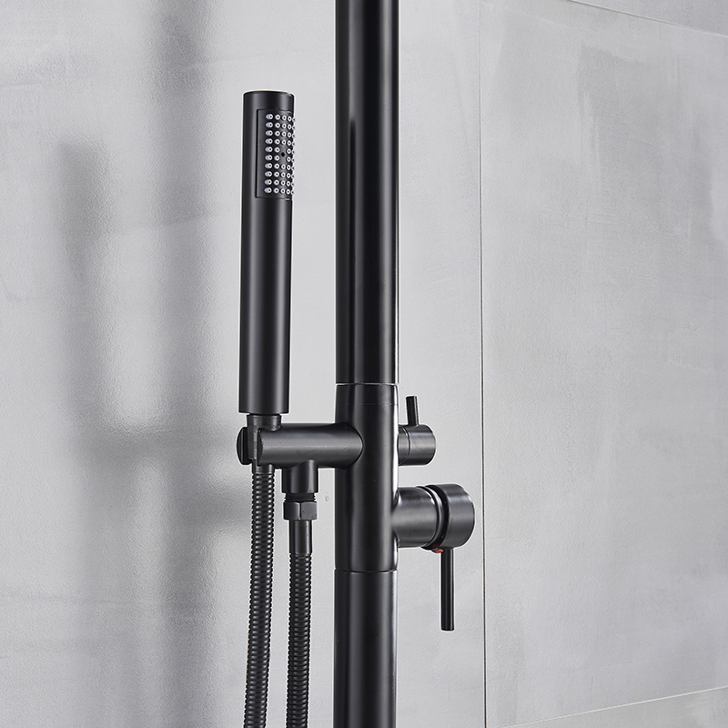 Siyah açık duş musluk seti siyah led zemin ayakta duran yüzme havuzu duş kiti döndürülebilir yağış başı banyo mikser musluklar