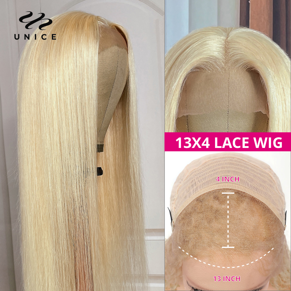 Unice Hair 613 Blonde Straight Lace Front Human Hair Wigs Peruvian 13x4 Blonde Transparent Lace Wig 180 Density Human Hair