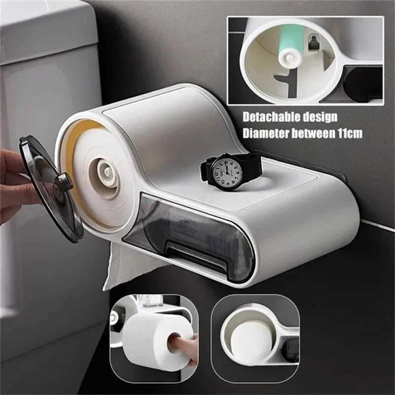 Toilet Paper Holders Self Adhesive Toilet Paper Holder Multifunction Bathroom Stand Wall Mount Toilet Paper Holder Phone Holder Storage Box 240410