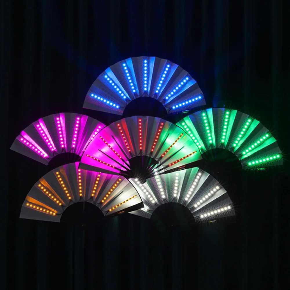 LED RAVE Toy Lysande LED Folding Fan Nigh Club Dancing Lights Fan Wedding Gifts Glow In the Dark Birthday Halloween Frakt utan batteri 240410