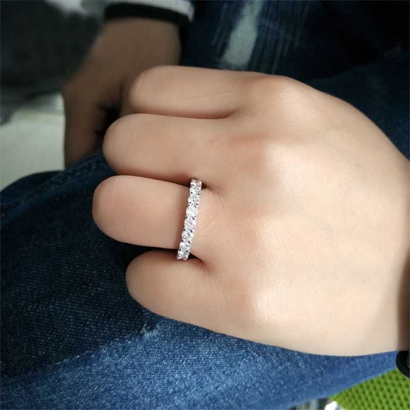 Band Rings New Fashion Solid 925 Silver Ring Set Luxury Full Round 4mm Round CZ Diamant Womens Engagement Wedding Ring J240410