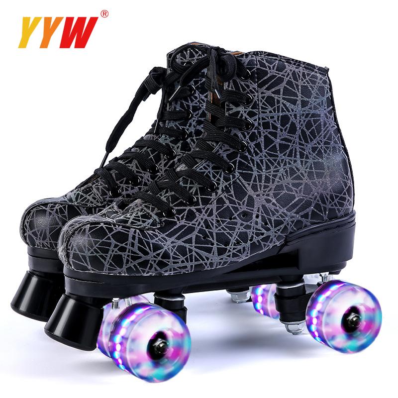 Beyaz Roller Patates Beyaz Pu 4 Tekerlekler ile Paten Ayakkabı Eğitimi Çift Çizgi Skates Siyah Kadın Erkekler Yetişkin İki Çizgi Dörtlü Sneaker