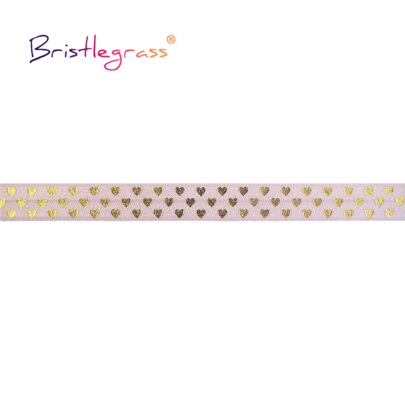 BRISTLEGRASS 2 5 10 Yard 5/8" 15mm Love Heart Foil Print Fold Over Elastics FOE Spandex Bands Tape Hair Tie Headband Sewing Trim