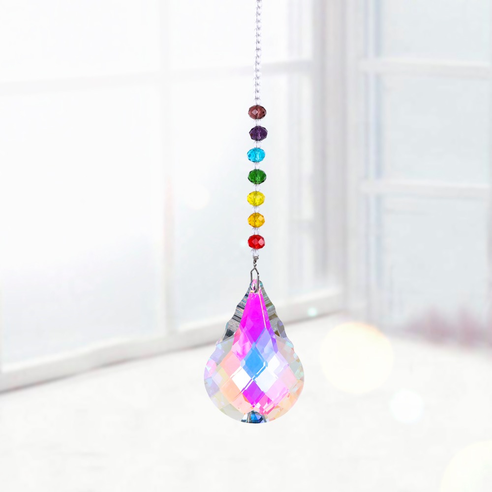 HD Chakra Crystal Suncatcher med 76mm Ab Gourd Prism tappar regnbåge Maker Craft Chain Hanging Window Prydnad Hem Trädgårdsdekor