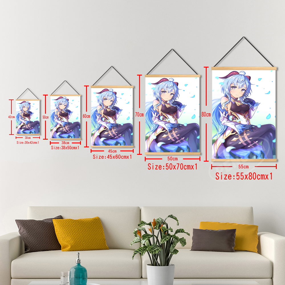 Отпечатки genshin ударный деревянный висящий холст аниме декор Барбара Ганнхилдр плакат эфирная настенная живопись