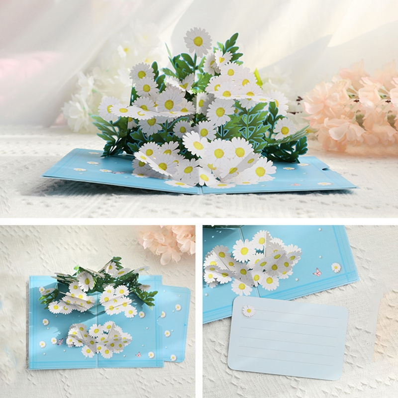 3D -всплывающие открытки Daisy Flower Greetsing Card с конвертом для мамы подарок подарки на день Святого Валентина День Святого Валентина