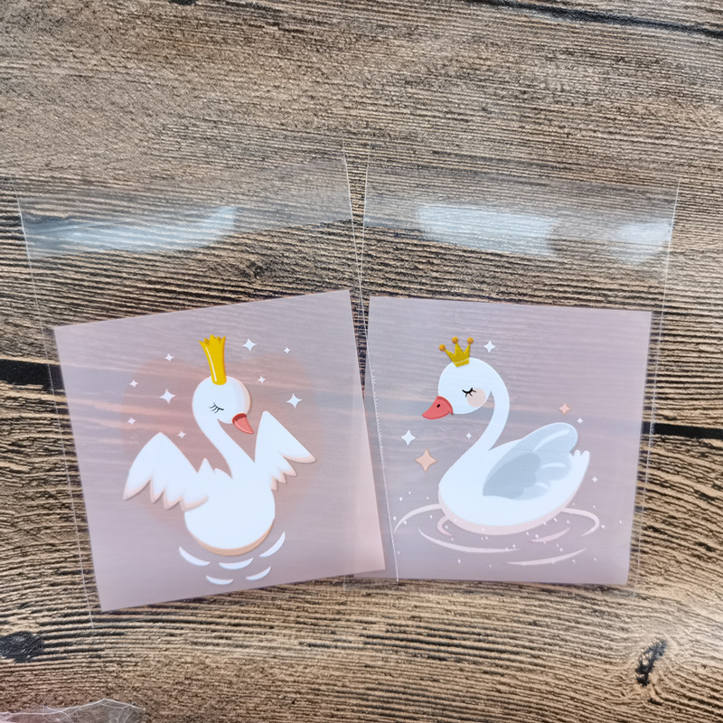 Pink swan Cookie bread lipgloss wedding gift packaging plastic self adhesive bags Birthday Party Supplies 7x7cm 10x10cm
