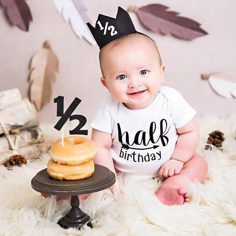 Torisuit neonati a mezzo compleanno bambino 1/2 mezzo compleanno stampato salsa di tuta salti ragazzi con un pezzo di vestiti da regalo ragazzi