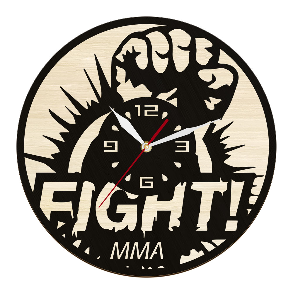 MMA Fight Inspired Wood Wall Clock för att slåss klubbman Cave Sports Room Decor Mixed Martial Arts Fighting Combat Art Clock