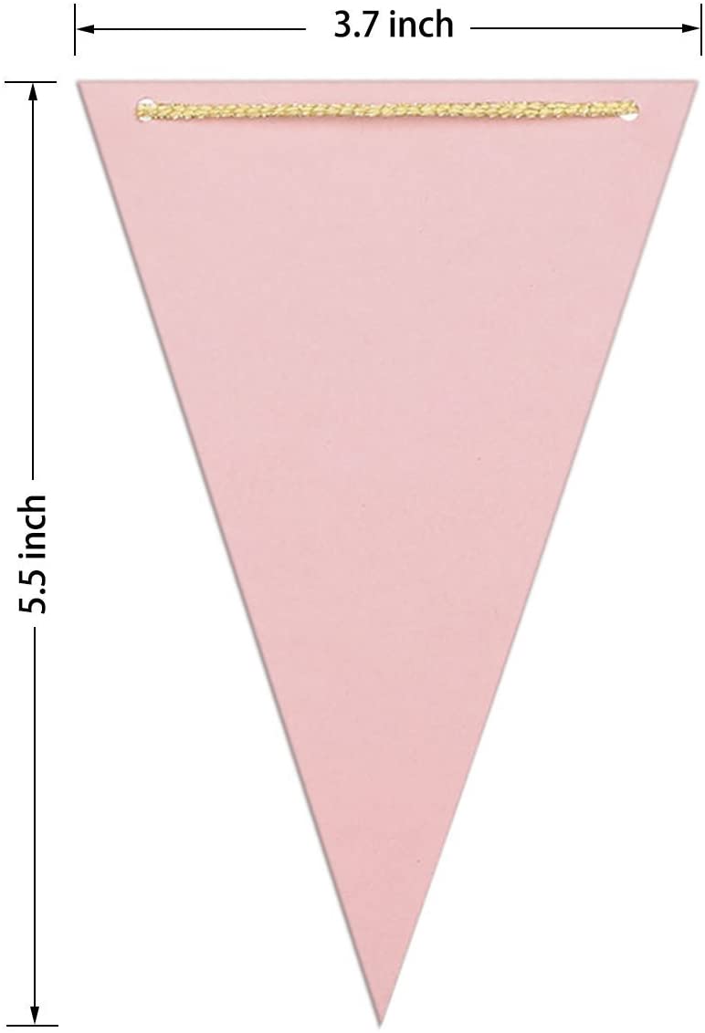 10Ft Pink White Gold Paper Triangle Garland Flag Bunting Pennant Banner for Wedding Bridal Shower Birthday Party Home Decoration